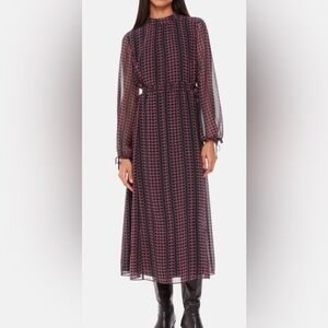 Whistles -Circle Link Ivy dress  
L/S Midi Dress with semi-sheer puff sleeves.